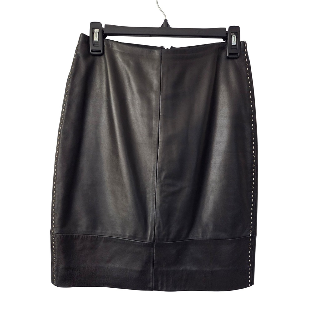 Banana Republic Leather Pencil Skirt‎ Contrast Stitching Size 2 Brown Y2K Lined